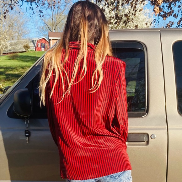 Liz Baker Black and Red Stripe Shirt Blouse - Picture 3 of 8